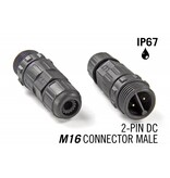 M16 zweipoliger IP67 wasserdichter Kabelstecker männlich
