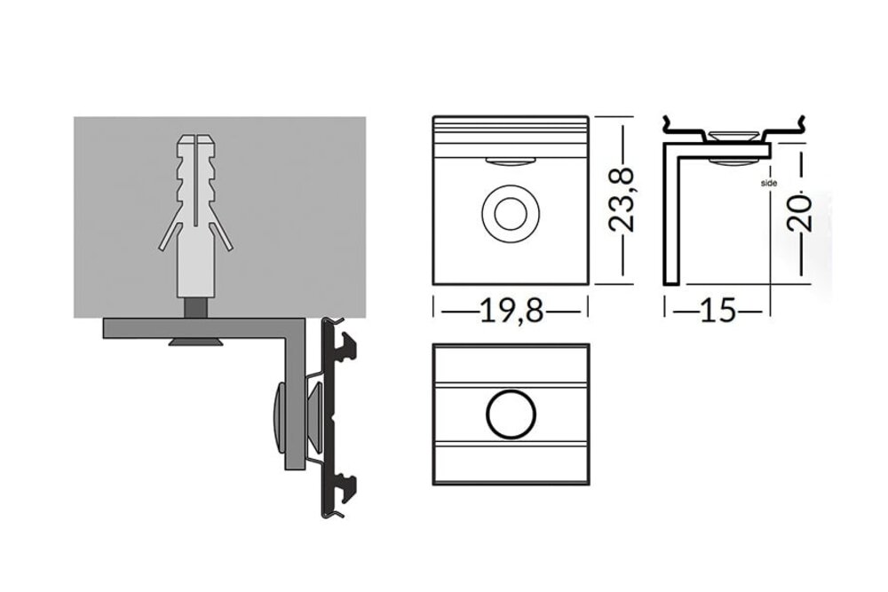 Seitenhalter Typ `U5` (90 Grad Montage BEND Profil) SIDE