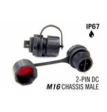 M16 zweipoliger IP67 wasserdichter Chassis-Stecker männlich