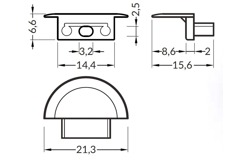 Endkappen für LED-Profil Lumo RS, halbrund, Zweier-Set