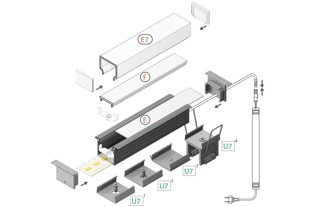 NOVA RS 20mm versenktes Led-Profil 1m-2m