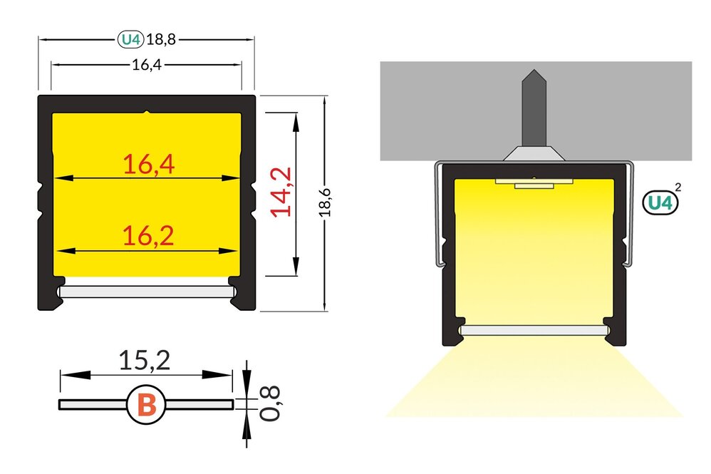 NOVA 16mm Led Profil Aufbau 1m-2m