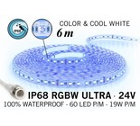 Applamp IP68 Wasserdichter RGBW ULTRA LED-Streifen, RGB+Cool White, 60 LEDs pro Meter, 24 Volt, 6 Meter