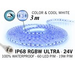 Applamp IP68 Wasserdichter RGBW ULTRA LED-Streifen, RGB+Cool White, 60 LEDs pro Meter, 24 Volt, 3 Meter