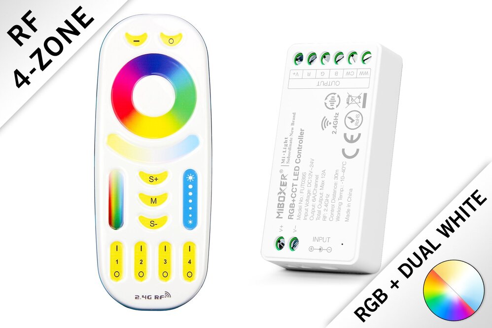 MiLight RF RGB Colour+Dual White (CT) Controller *Neu* mit RF-Fernbedienung | 12-24 Volt 12A
