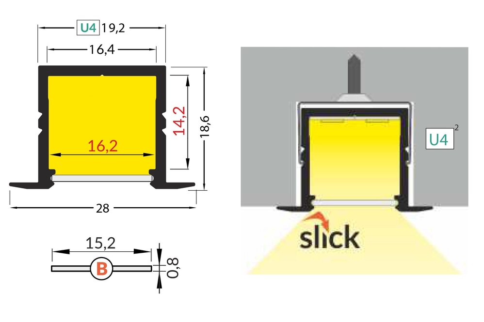 NOVA RS 16mm Led Profil Versenkt 1m-2m