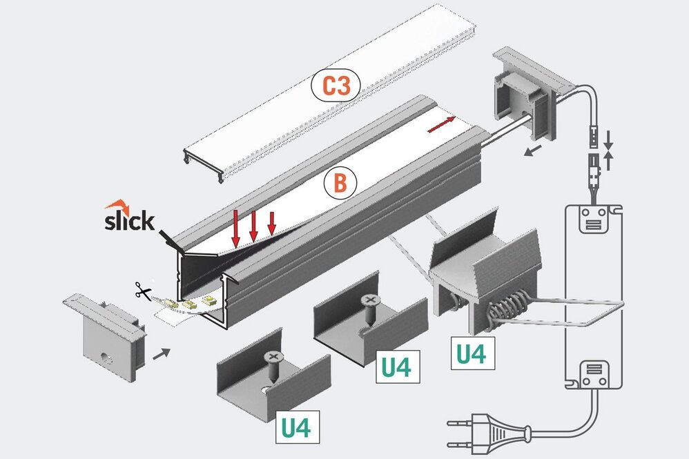 NOVA RS 16mm Led Profil Versenkt 1m-2m