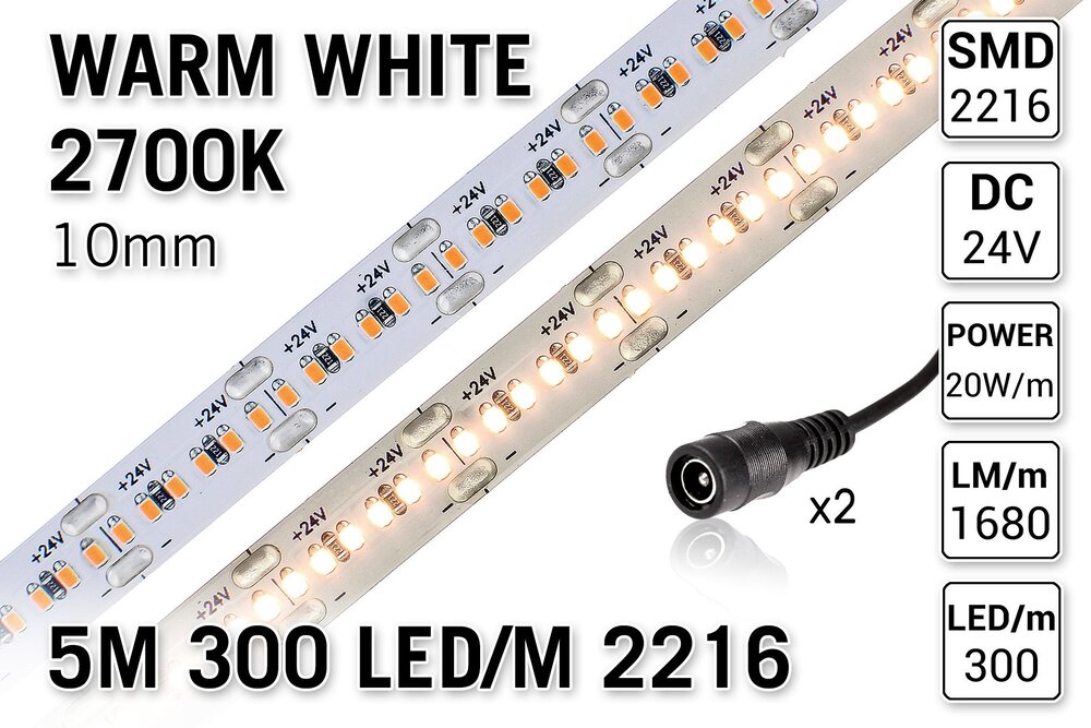 AppLamp ProLine PRO LINE Warmweißer loser Led-Streifen | 5m 300 Leds pm Typ 2216 24V 20W pm
