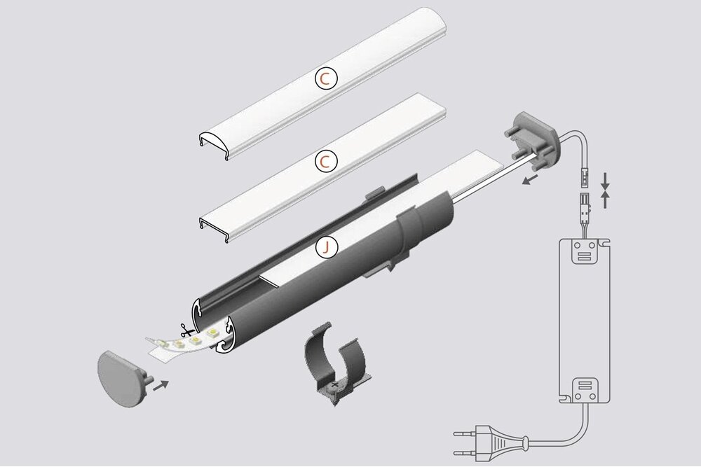 ROTO 12mm rund Aufputz Led Profil 1m-2m