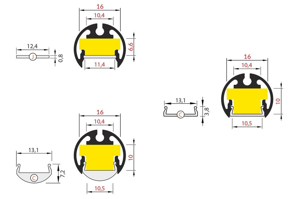 ROTO 12mm rund Aufputz Led Profil 1m-2m