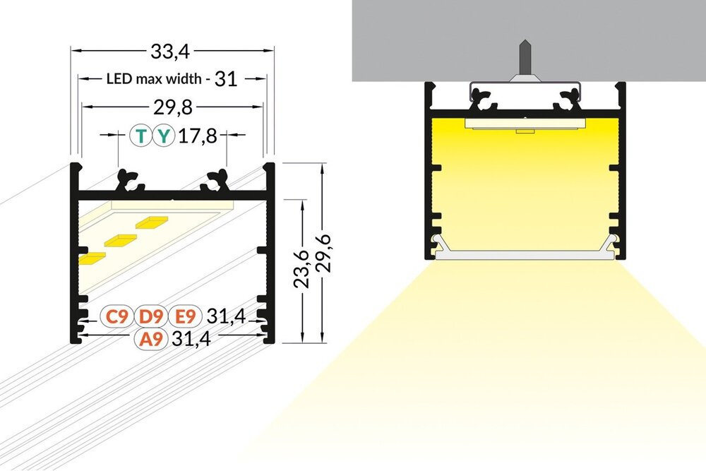 EVO302 31mm-Aufbau-LED-Profil 1m-2m