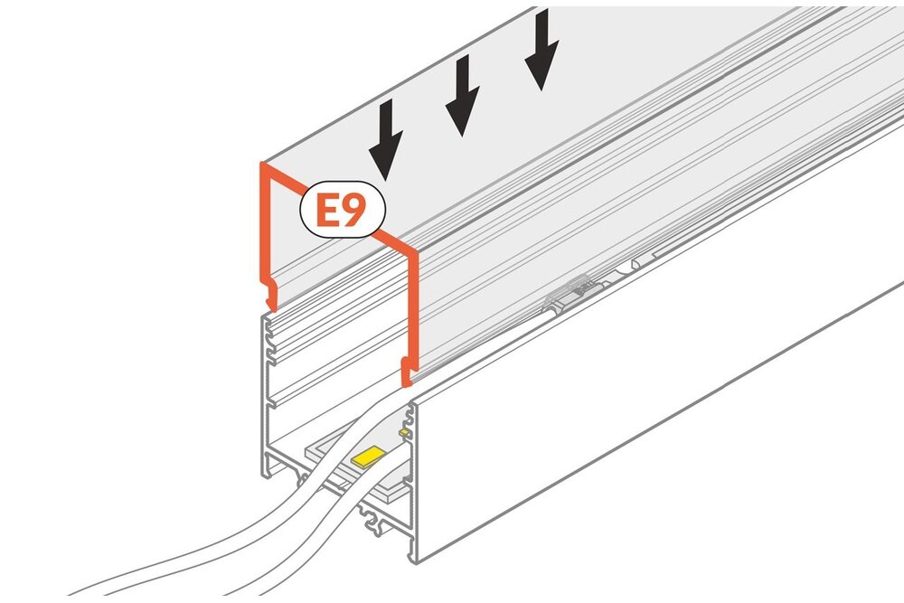 Abdeckung E9 milchig-weiße Kappe in 1m oder 2m Länge