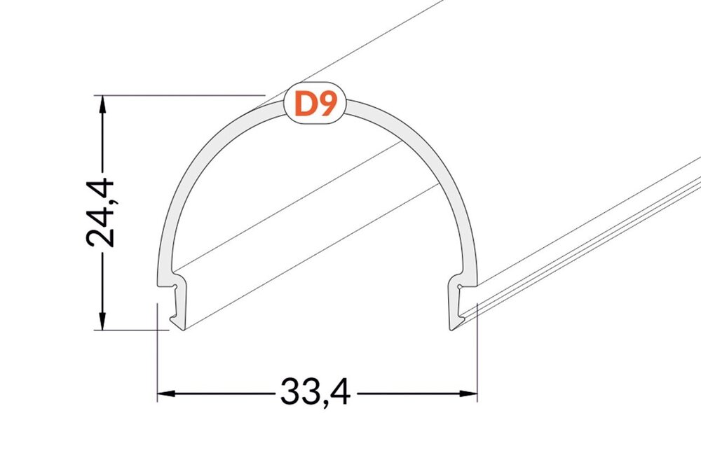 Abdeckung D9 ClickOver halbrunde milchweiße Haube in 1m oder 2m Länge