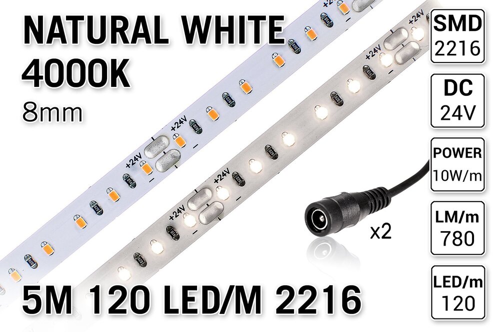 AppLamp ProLine PRO LINE Neutral White Led Strip | 5m 120 Leds pm Typ 2216 24V Lose Strip