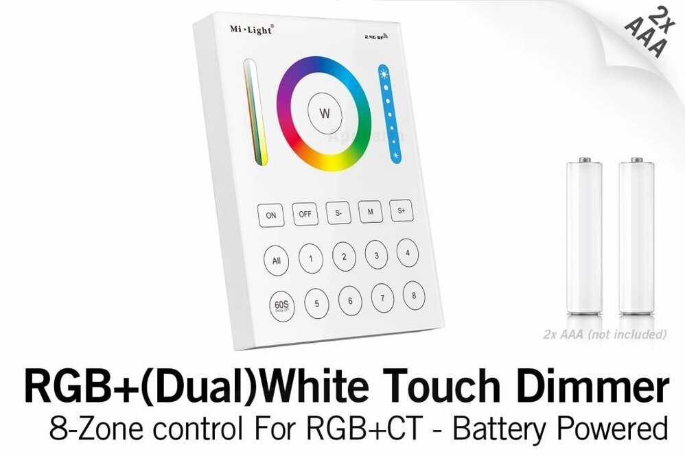 MiLight MiLight RGB+ DualWhite (RGB+CT) Touch-Wandsteuerung Aufputz, 8-Zonen, RF, 2xAAA