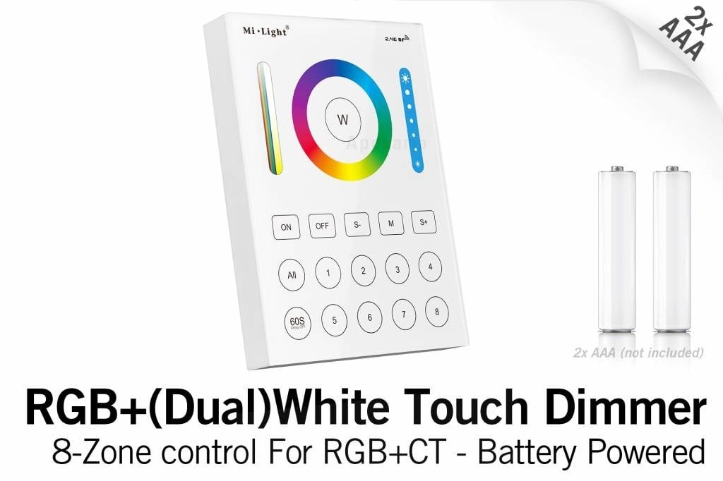 MiLight MiLight RGB+ DualWhite (RGB+CT) Touch-Wandsteuerung Aufputz, 8-Zonen, RF, 2xAAA