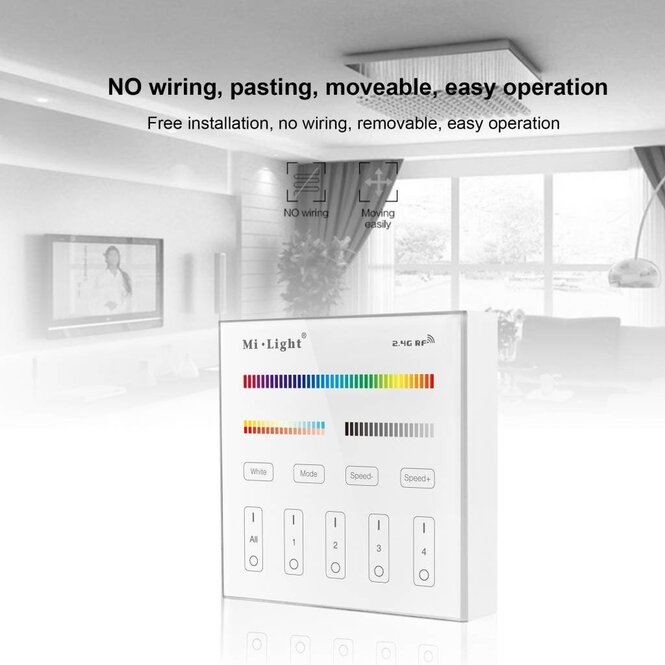 MiLight MiLight RGB+ DualWhite (RGB+CT) Touch Wall Controller Aufputz, 4-Zonen, RF, 2xAAA