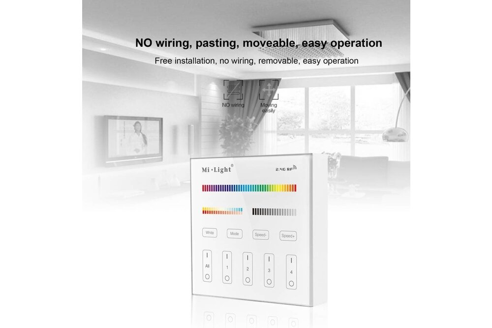 MiLight MiLight RGB+ DualWhite (RGB+CT) Touch Wall Controller Aufputz, 4-Zonen, RF, 2xAAA