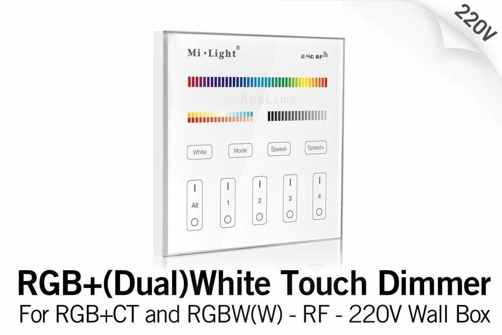 MiLight MiLight RGB+ DualWhite (RGB+CT) Touch-Wandeinbau-Controller, 4-Zonen, RF, 220V