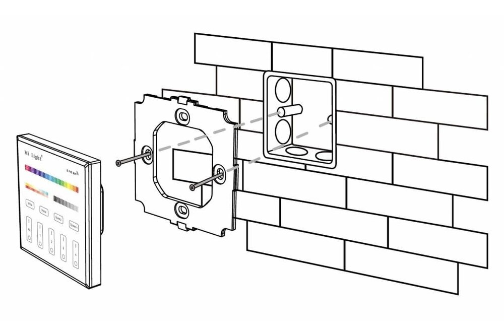 MiLight MiLight RGB+ DualWhite (RGB+CT) Touch-Wandeinbau-Controller, 4-Zonen, RF, 220V