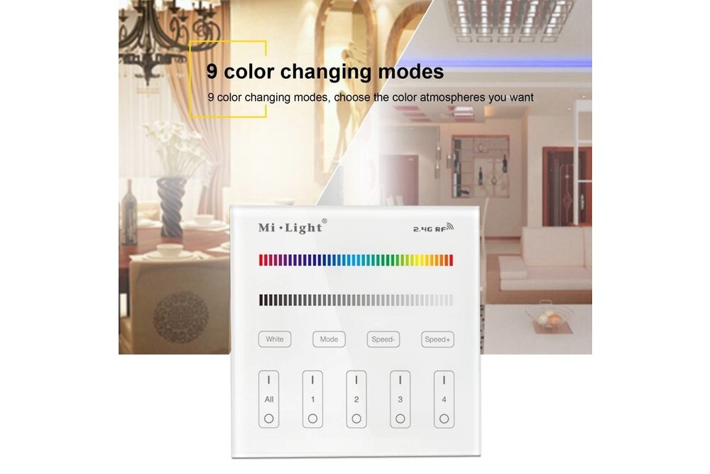 MiLight MiLight Einbau-RF-Touch-Dimmer-Panel 4-Kanal, RGBW-Beleuchtung, 220V