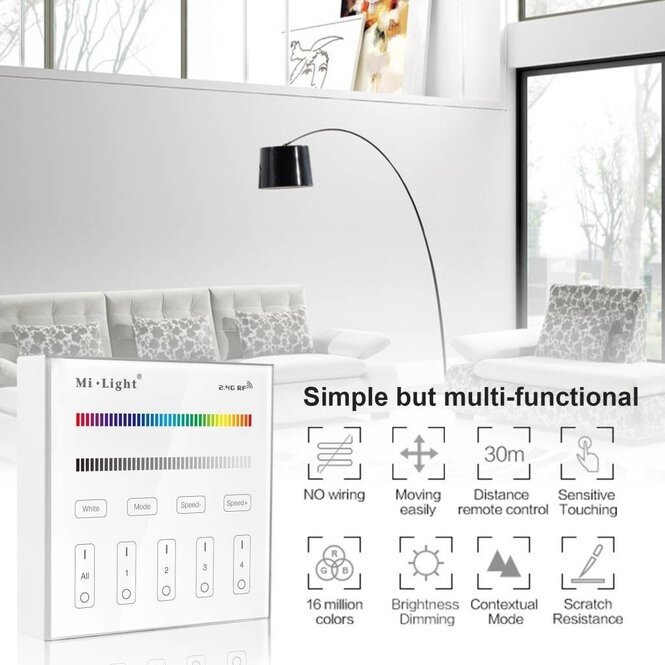 MiLight MiLight RGB / RGBW Touch Wall Controller Aufputz, 4-Zonen, RF, 2xAAA Batterie