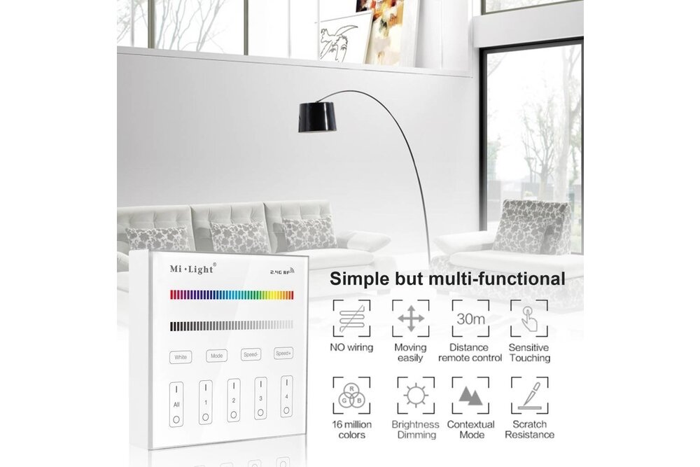 MiLight MiLight RGB / RGBW Touch Wall Controller Aufputz, 4-Zonen, RF, 2xAAA Batterie
