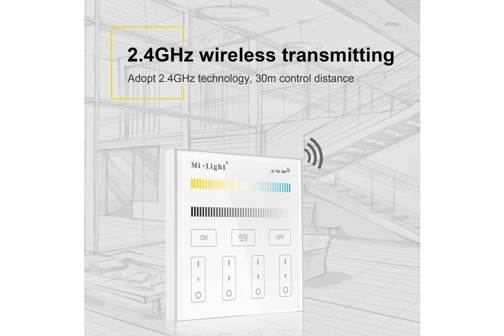 MiLight MiLight Einbau-Doppelweiß-RF-Touch-Dimmer Panel 4-Kanal, 220V
