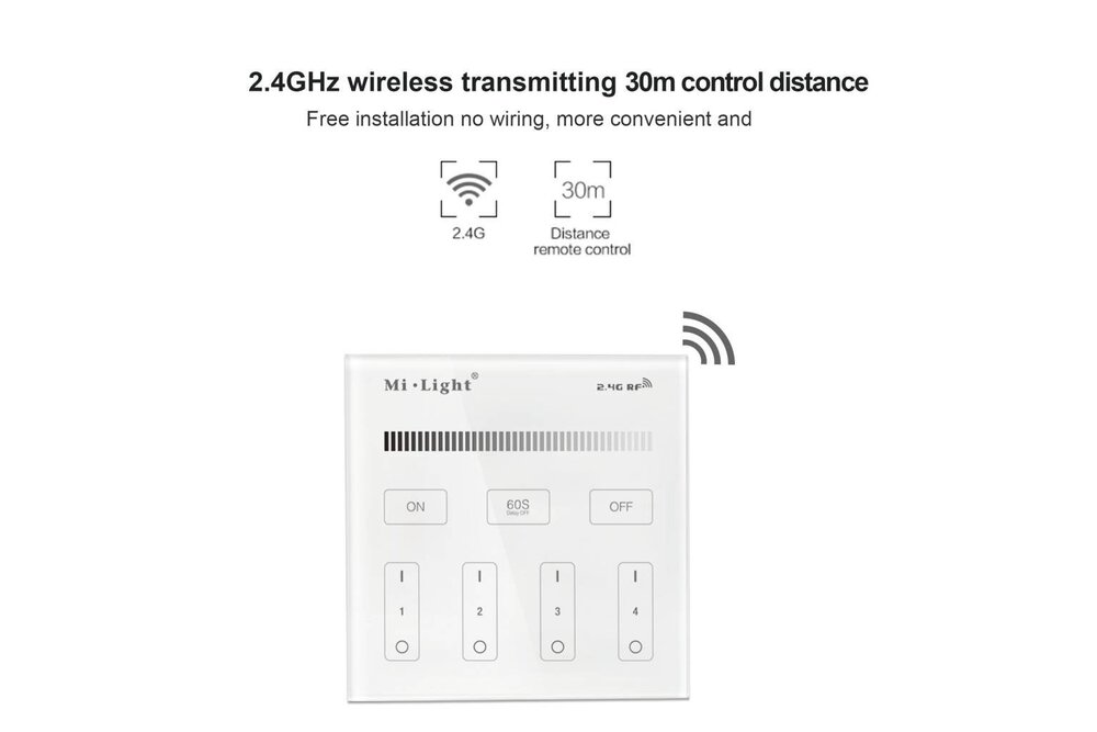 MiLight Mi-Light Aufputz-Touch-Wandsteuerung Dimmer 4-Zonen, einfarbig, AAA-Batterie