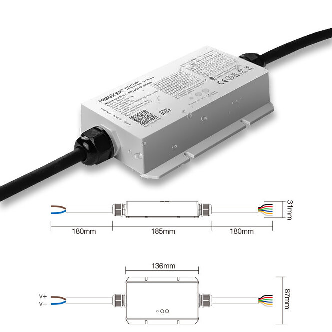 MiLight IP67 Wasserdichter WiFi LED Strip Controller | 12~24V 20A | Optional mit Fernbedienung | WL5-WP