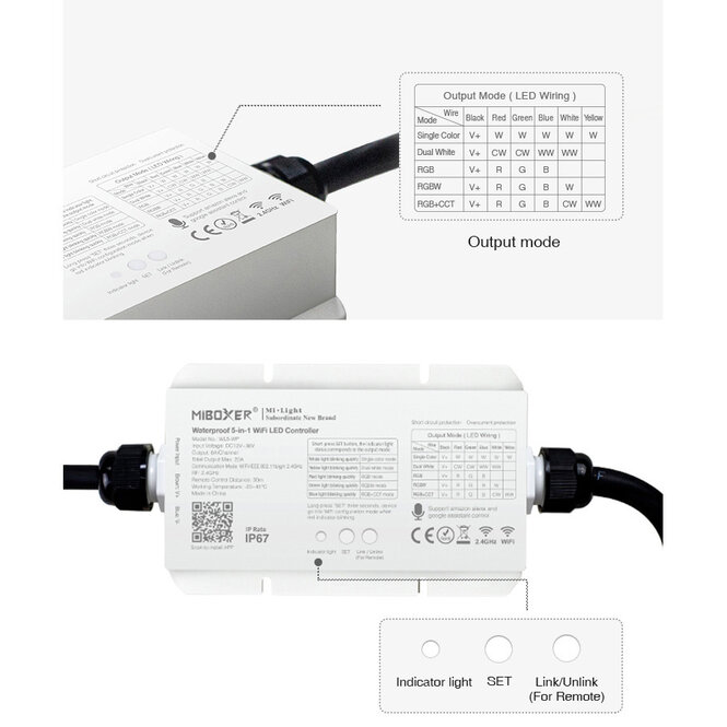 MiLight IP67 Wasserdichter WiFi LED Strip Controller | 12~24V 20A | Optional mit Fernbedienung | WL5-WP
