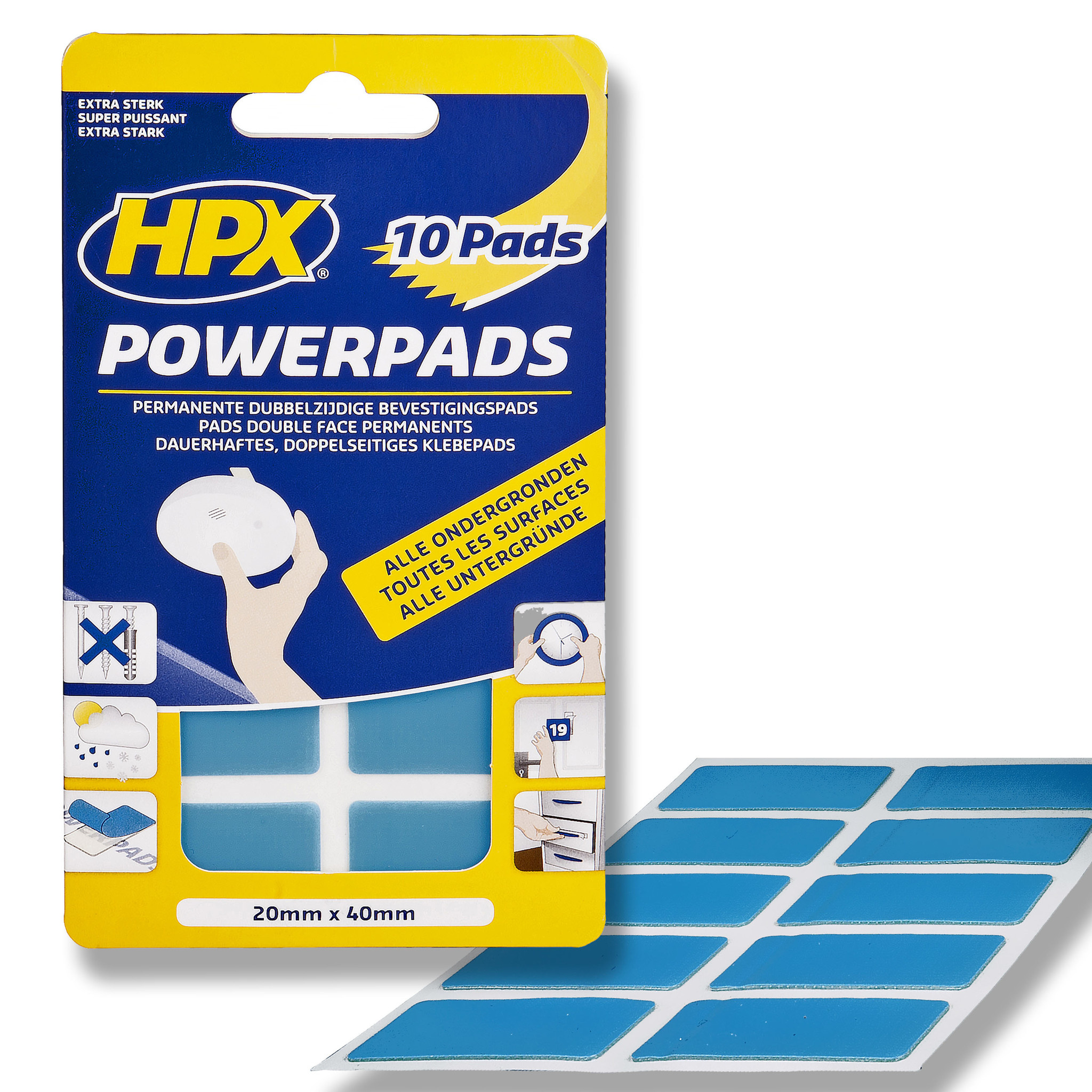 HPX 10 Stück Extra Starke POWERPADS | 20mm x 40mm | halbtransparent - PA2040