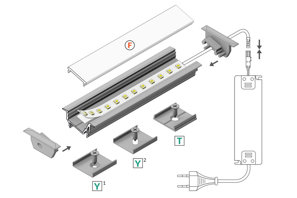 LINEA14 DL 14mm Versenktes Led-Profil 1m-2m