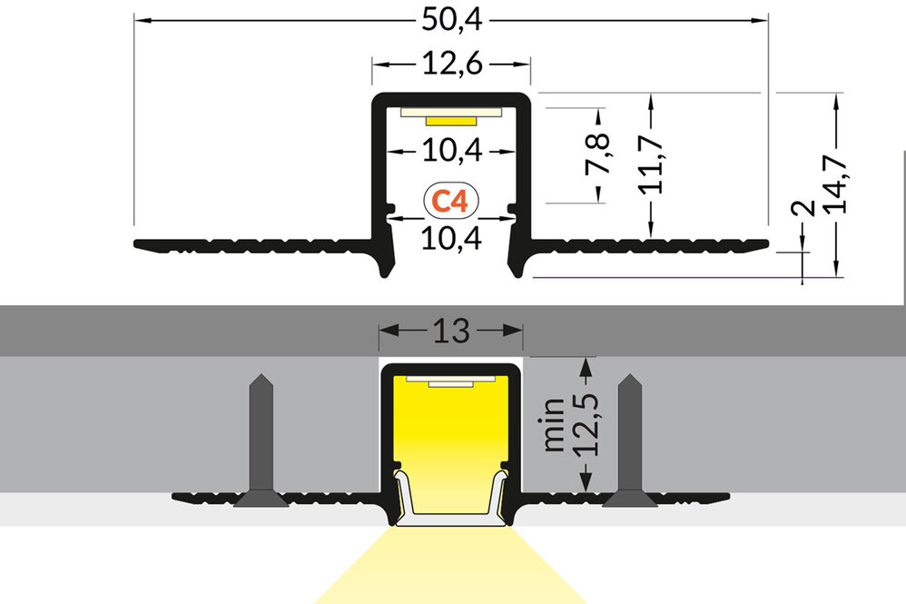 MODO TS 10mm versenktes Led Profil für Gipskarton und Stuck.
