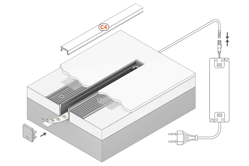 MODO TS 10mm versenktes Led Profil für Gipskarton und Stuck.