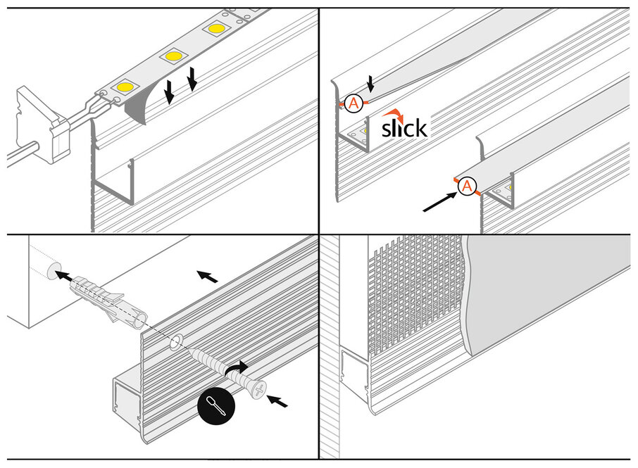 Flux TS 10mm versenktes Led Profil für Gipskarton und Stuck