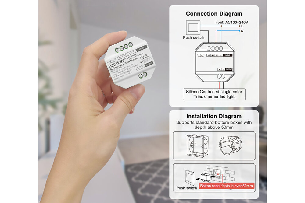 MiLight Miboxer 220Volt Triac Dimmer Modul für Fernbedienung und Taster
