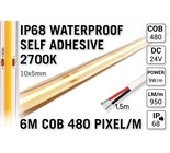 Applamp 6m IP68 Wasserdicht COB 2700K Warm White Led Strip | 9W pm 24V | 480 Pixel pm - Selbstklebend