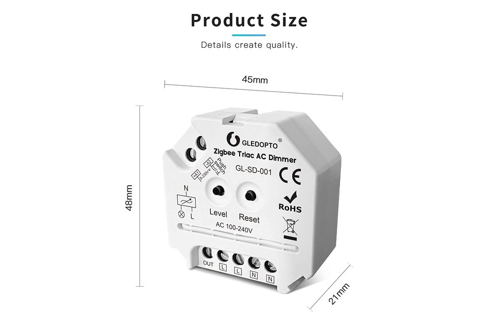GLEDOPTO Gledopto Zigbee 230 VoltTriac Dimmermodul 400W für Halogen- und dimmbare LED-Lampen oder Netzteile)