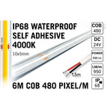Applamp 6m IP68 Wasserdichtes COB 4000K Neutral Weißes Led Strip | 9W pm 24V | 480 Pixel pm - Selbstklebend