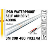 Applamp 3m IP68 Wasserdichtes COB 4000K Neutral Weißes Led Strip | 9W pm 24V | 480 Pixel pm - Selbstklebend