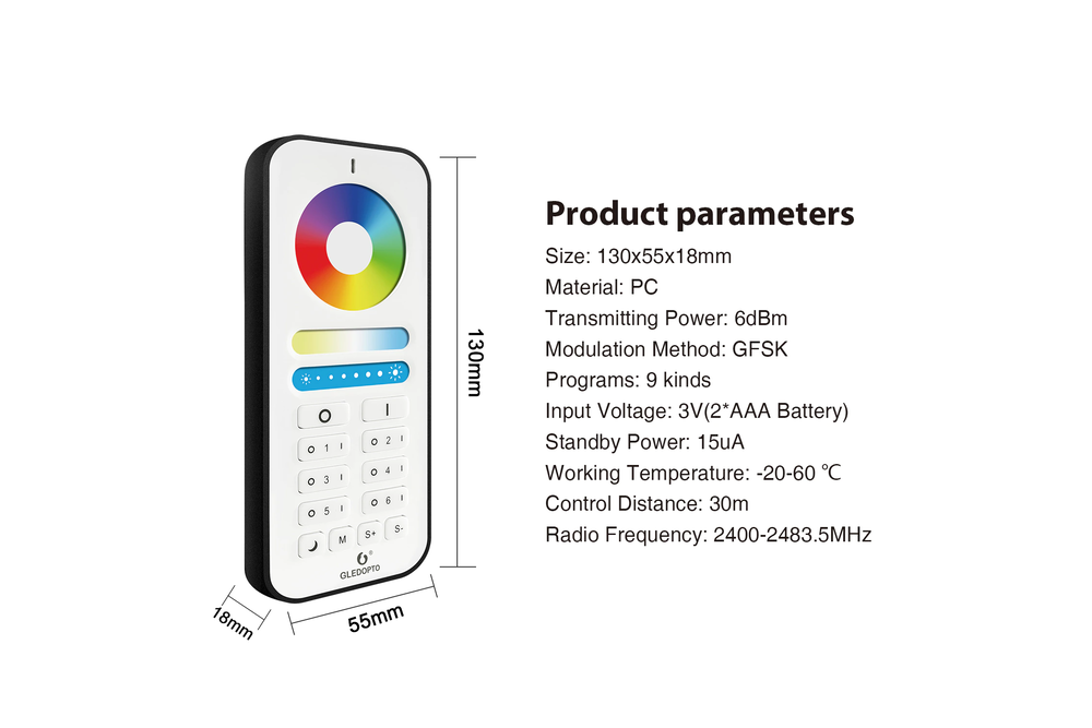 GLEDOPTO GLEDOPTO RF-Fernbedienung RGB+CCT für 6 Zonen