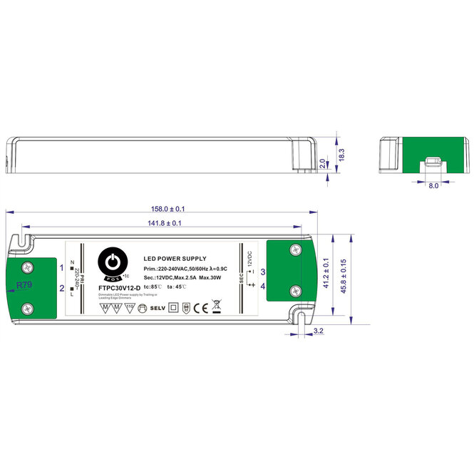 POS-POWER Kompaktes dimmbares Netzteil DC 24 Volt 30 Watt 1,25 Ampere