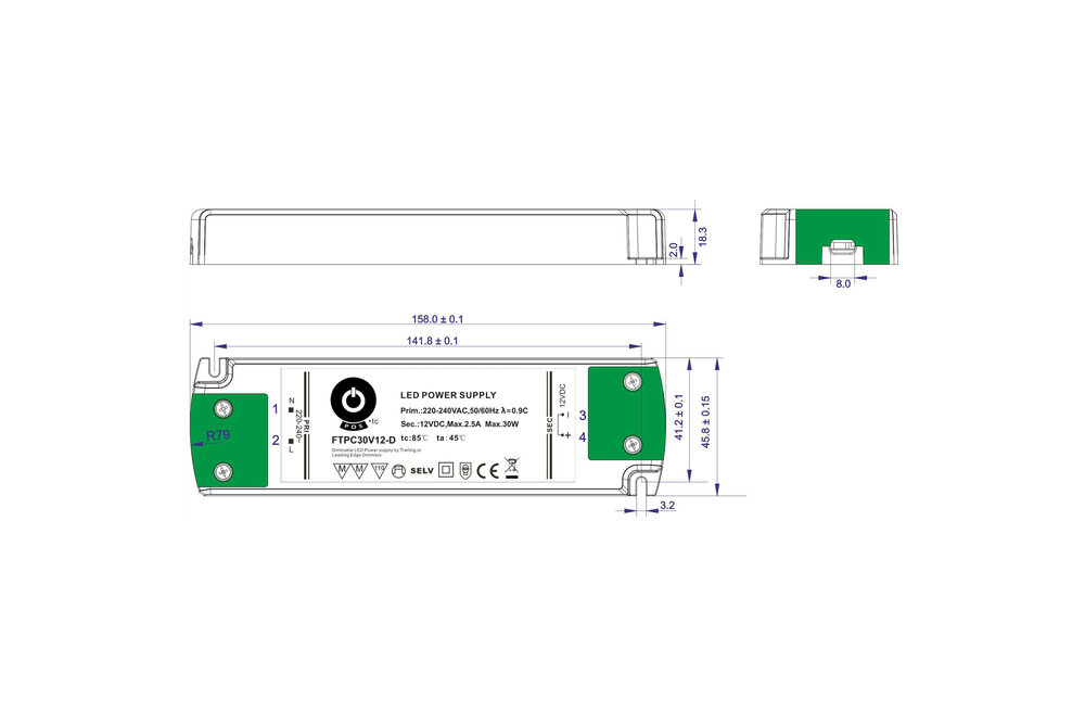 POS-POWER Kompaktes dimmbares Netzteil DC 24 Volt 30 Watt 1,25 Ampere