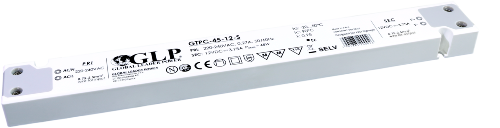 GLP Ultradünnes Konstantspannungs-Netzteil DC 12 Volt 45 Watt 3,75 Ampere mit PFC-Regelung