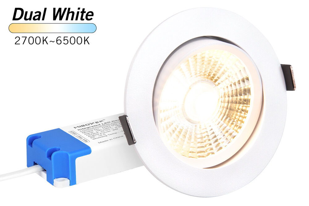 MiLight Mi-Light 12Watt Dimmbare Dual White LED Zigbee schwenkbarer Einbaustrahler 220V. Matt Weiß ⌀90mm - Kopieren