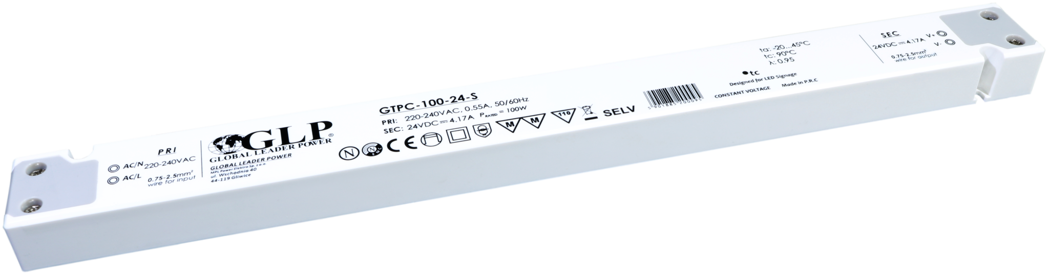 GLP Ultradünnes Konstantspannungs-Netzteil DC 12 Volt 100 Watt 8,34 Ampere mit PFC-Regelung