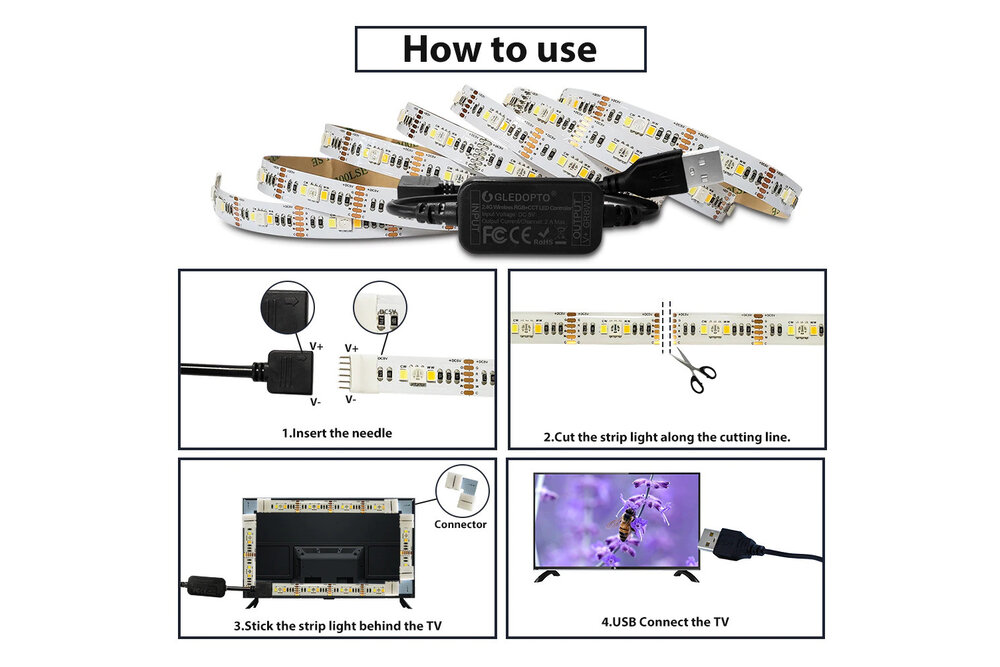 GLEDOPTO GLEDOPTO 5W USB RGB + CCT 2M LED-Streifen Licht 5V GL-MC-001S