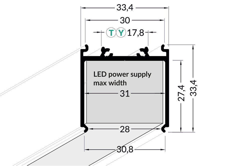 EVO308 31mm-Kombi-Led-Profil 1m-2m