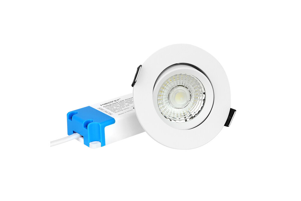 MiLight Mi-Light 6Watt Dimmbarer Dual White LED 2.4G RF schwenkbarer Einbaustrahler 220V. Matt Weiß ⌀90mm